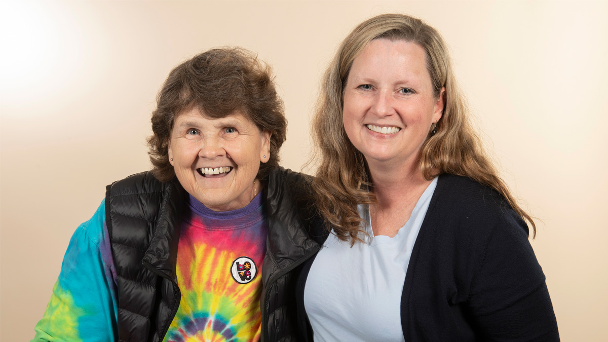 Two women smiling